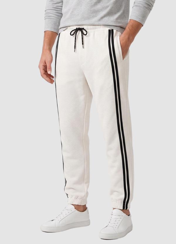 Calça Masc Jacquard 3 Bolsos Faixa Lateral Branc