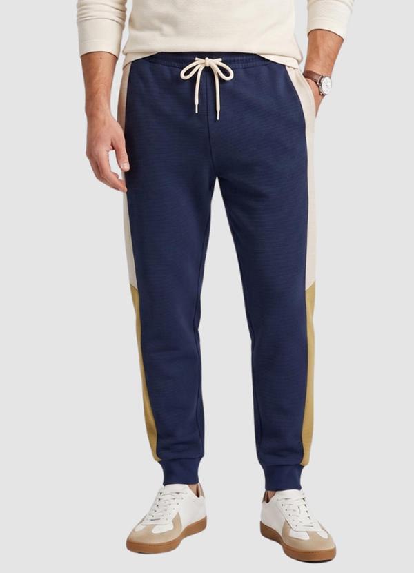 Calça Masc Jacquard 3 Bolsos Recorte Lateral Az
