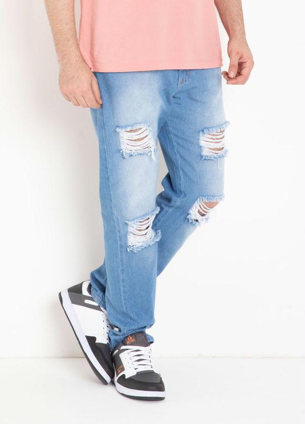 Calça Jeans Destroyed com Bolsos