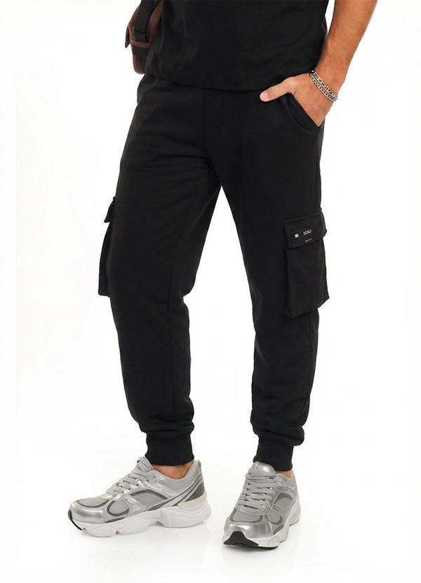 Calça Cargo Moletom Mesclado Preto
