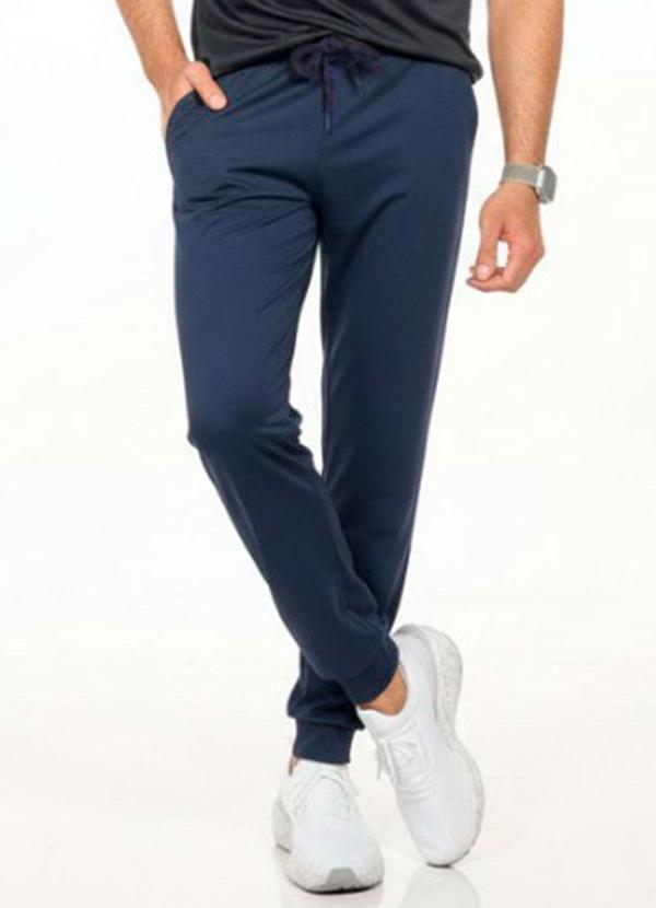 Calça Felpada com Bolso e Caseado Azul