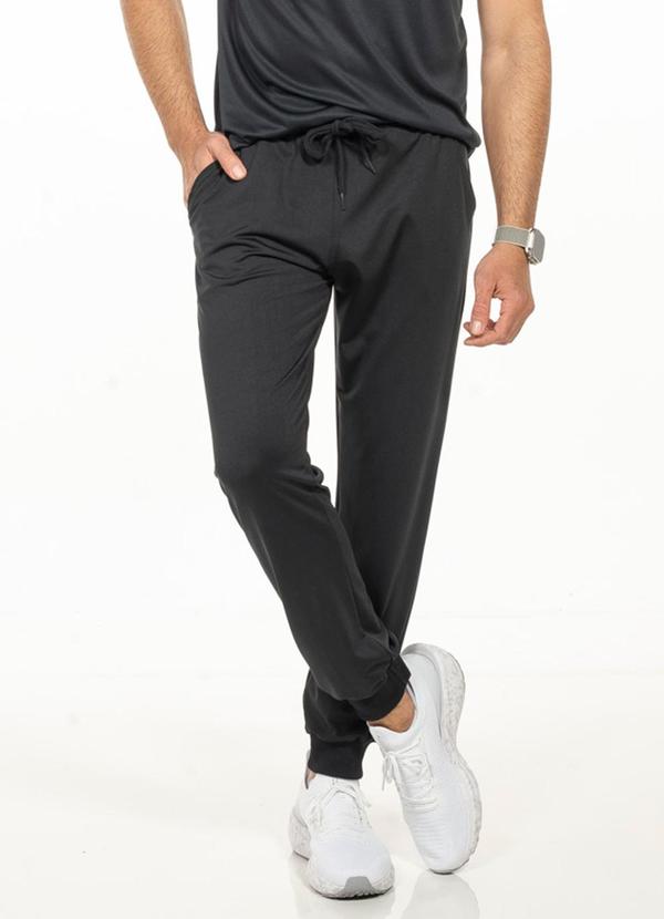 Calça Felpada com Bolso e Caseado Preto