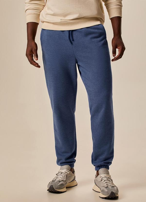 Calça Jogger em Moletom Mesclado Azul Marinho