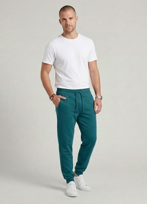 Calça Moletom Peluciada Jogger Verde Teal