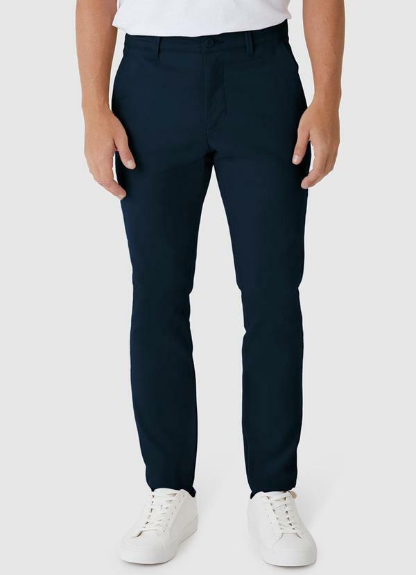 Calça Chino em Sarja Azul Marinho