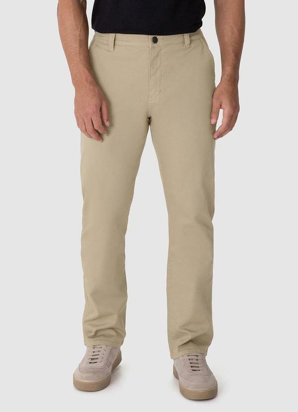Calça Reta em Sarja Stretch Areia