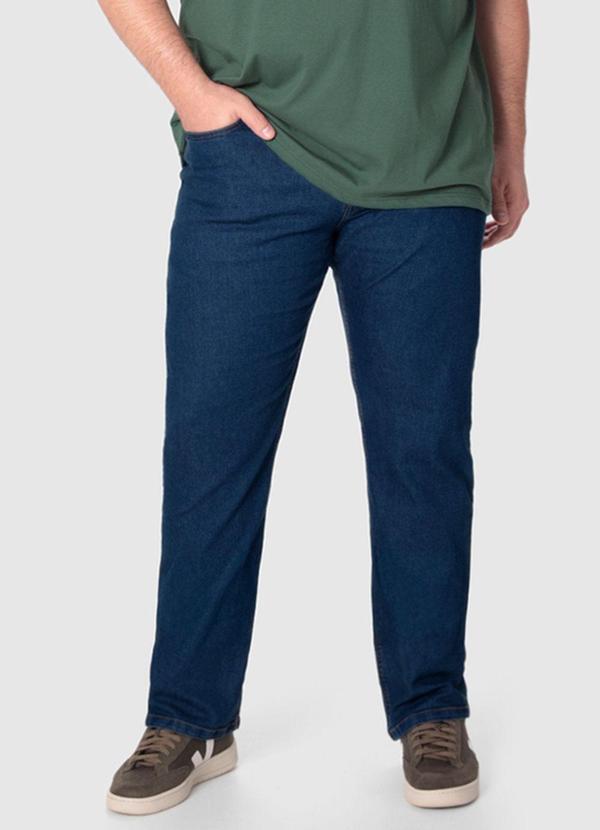Calça Reta Jeans Estonado Plus Azul