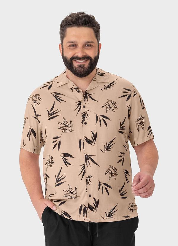 Camisa Bege Masculina Regular Folhagens