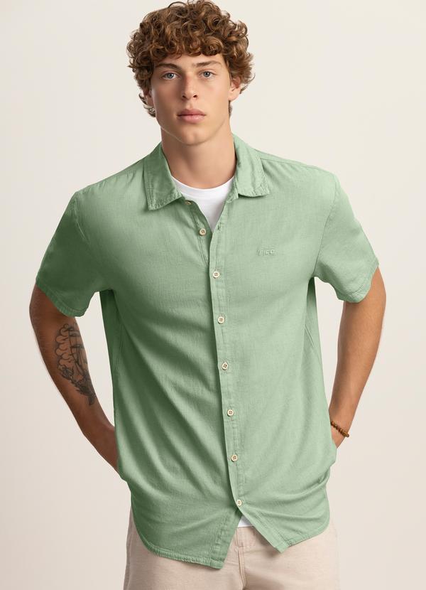 Camisa de Mangas Curtas com Linho Verde