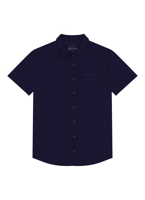 Camisa de Mangas Curtas Masculina em Malha Azul