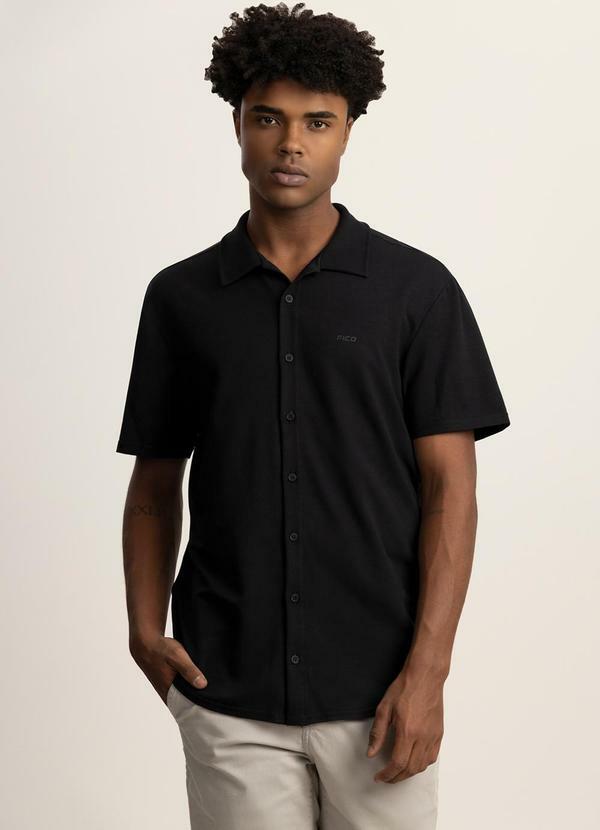 Camisa de Mangas Curtas Masculina em Malha Preto