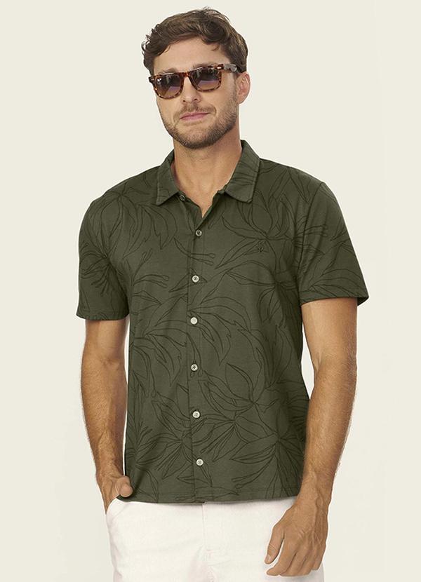 Camisa Masculina Cotton Leve Estampada Verde