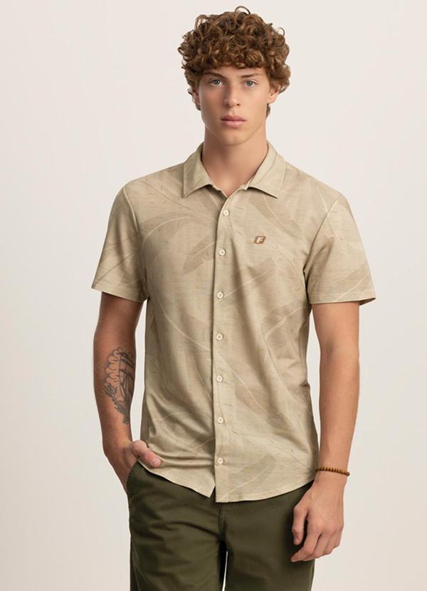 Vista 2 Camisa Masculina em Malha Estampada Bege Fico Fico
