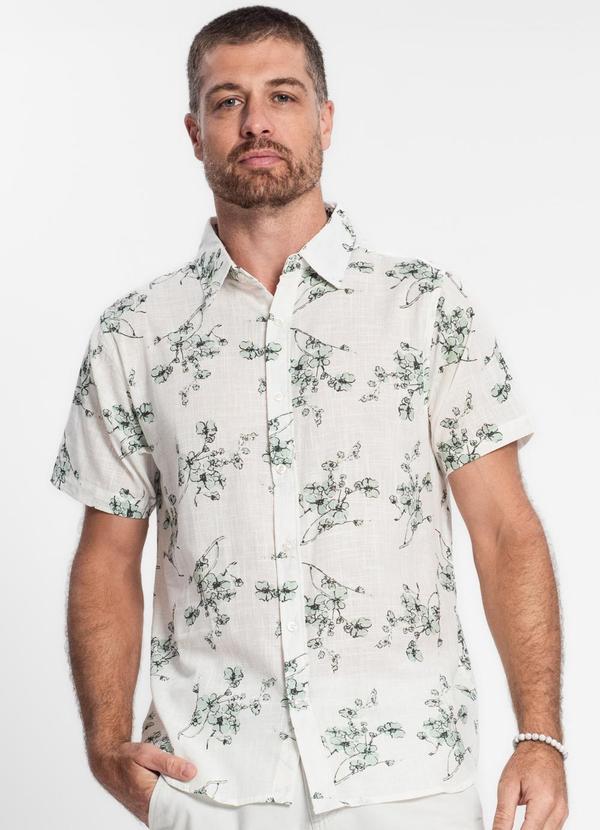 Vista 2 Camisa Masculina em Tricoline Bege Diametro Diametro