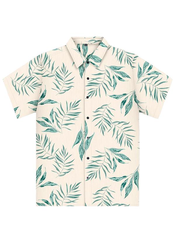 Camisa Masculina Estampada em Tricoline Bege