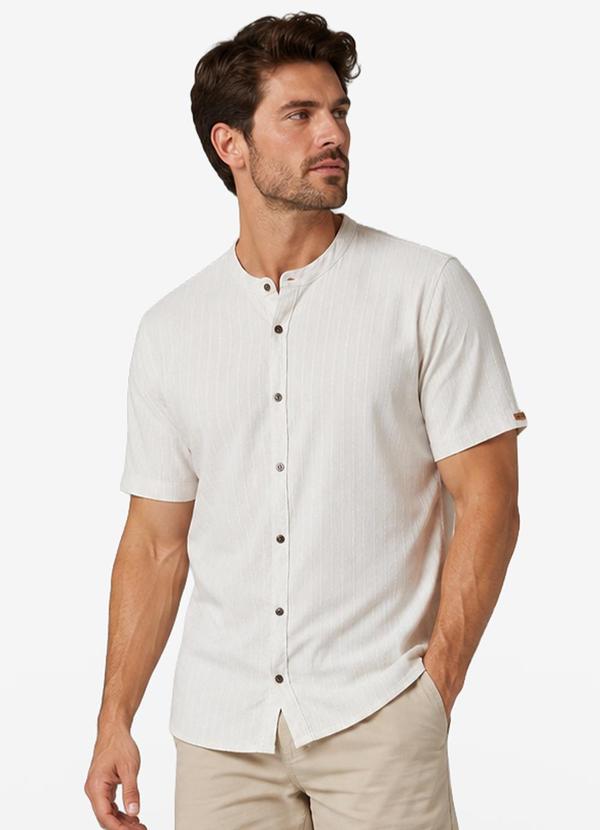 Camisa Masculina Listras Geométricas Bege
