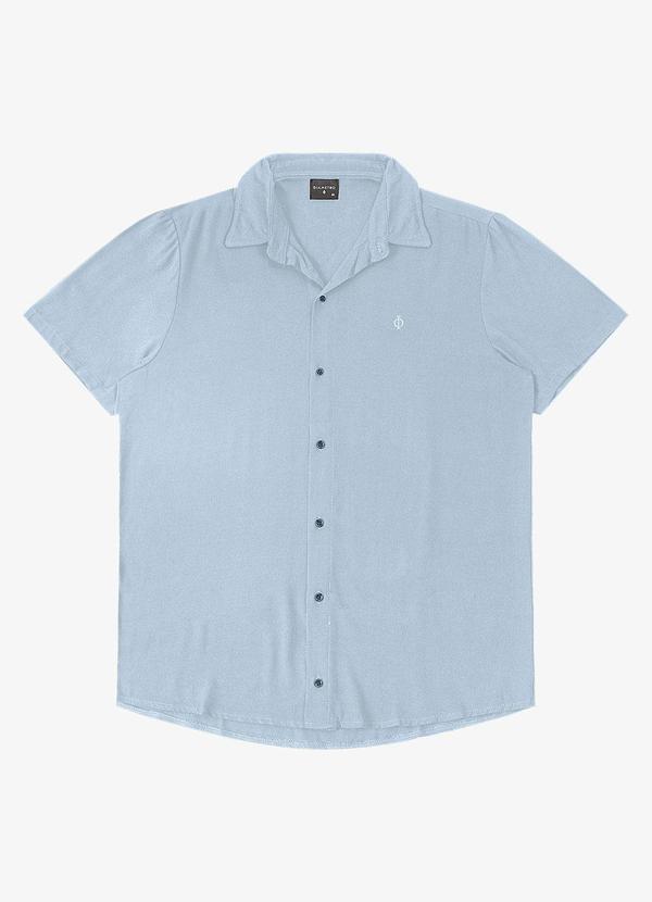 Camisa Masculina Viscose Lisa com Bordado Azul