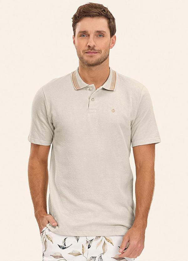 Vista 2 Camisa Polo Masculina Bege