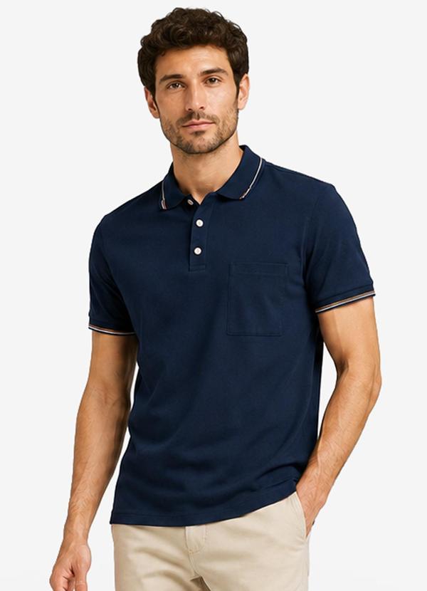 Camisa Polo Masculina Cotton Leve Uv Azul