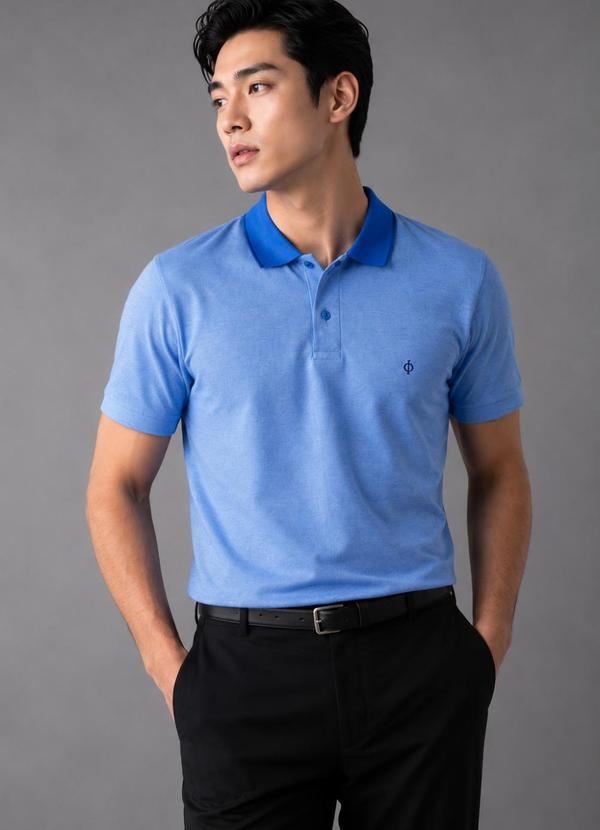 Camisa Polo Masculina em Piquet Azul