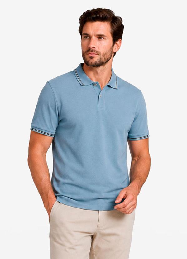 Camisa Polo Masculina Piquet Duplo Azul