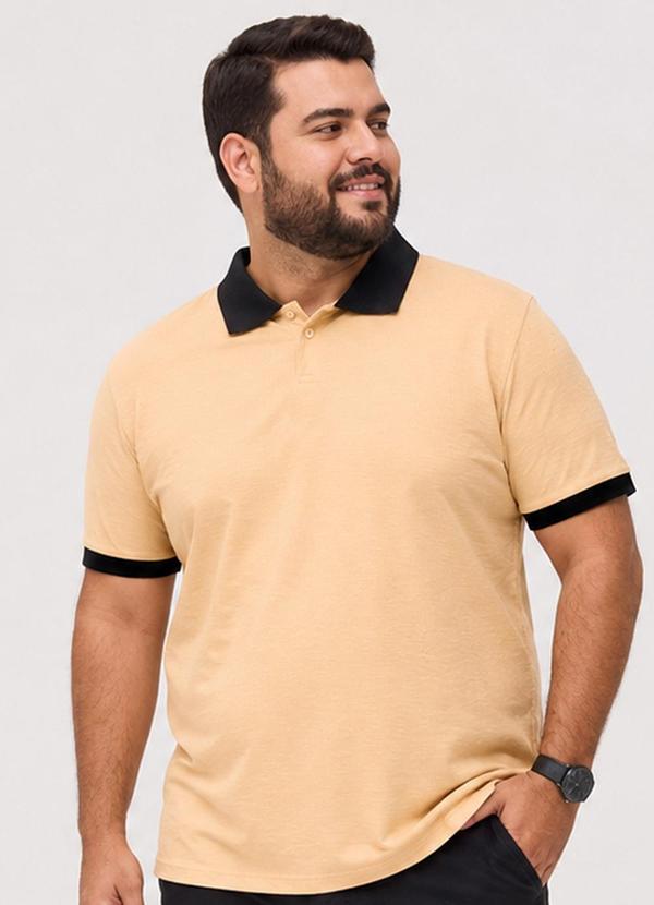 Camisa Polo Masculina Plus Size Manga Curta Amarelo