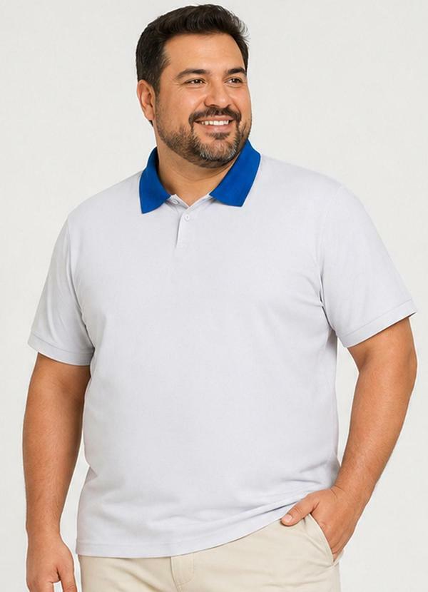 Camisa Polo Masculina Plus Size Manga Curta Cinza