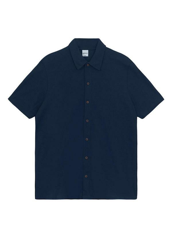 Camisa Regular em Malha Texturizada Azul Marinho