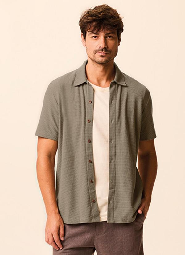 Camisa Regular em Malha Texturizada Taupe