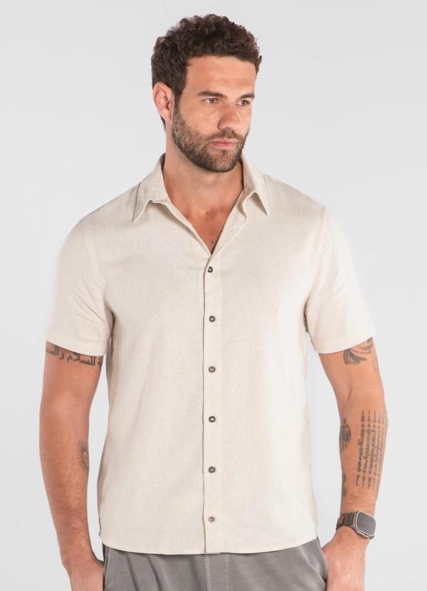 Vista 2 Camisa Social com Linho The Philippines Bege The Philippines