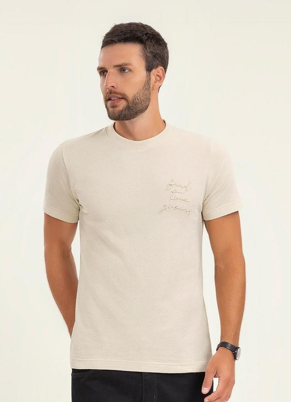 Vista 2 Camiseta Masculina Manga Curta Malhão Bege Diametro Diametro
