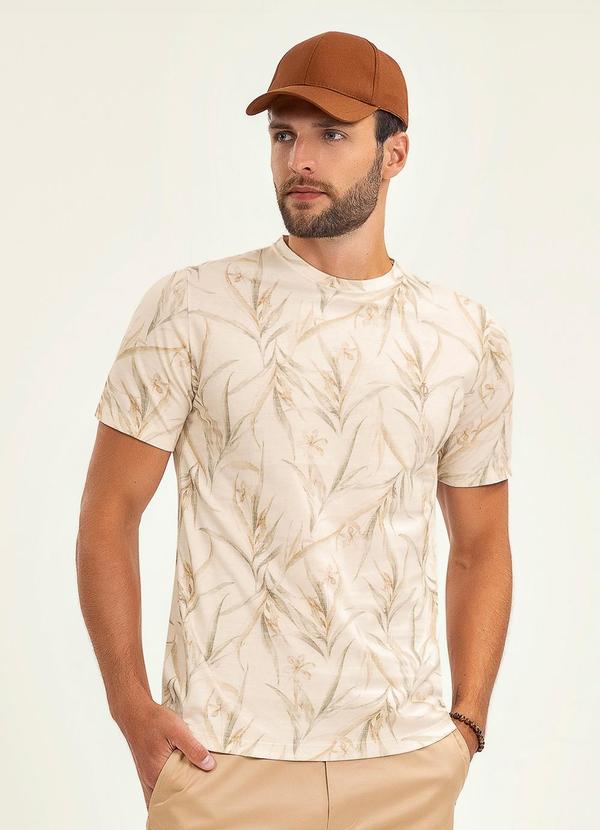 Vista 2 Camiseta Masculina Manga Curta Meia Malha Bege Diametro Diametro