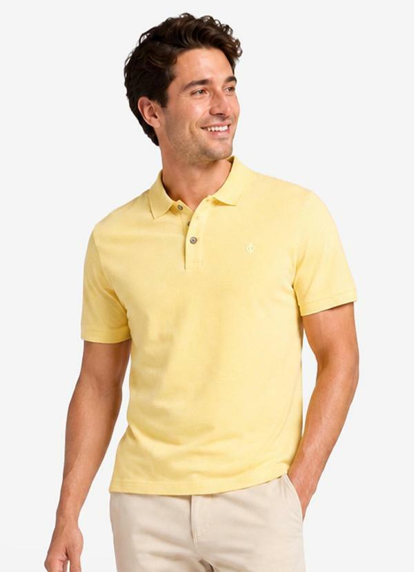 Polo Masculina Meia Malha Listrada Linho Amarelo