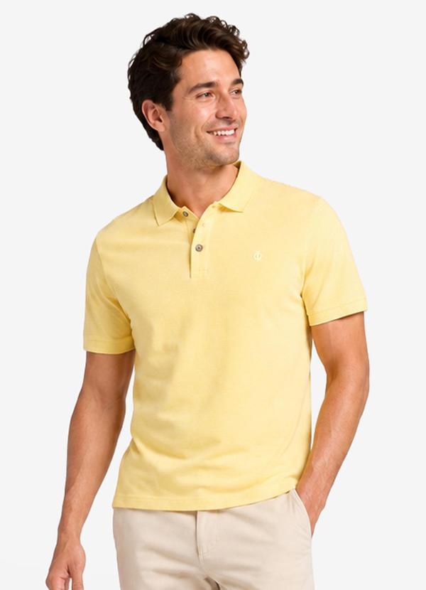 Polo Masculina Meia Malha Listrada Linho Amarelo