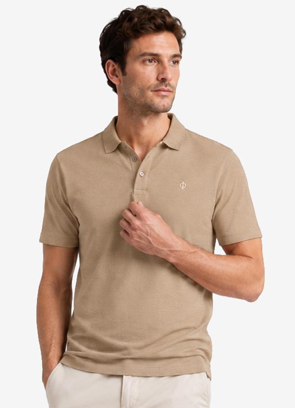 Polo Masculina Meia Malha Listrada Linho Marrom