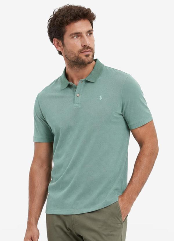 Polo Masculina Meia Malha Listrada Linho Verde