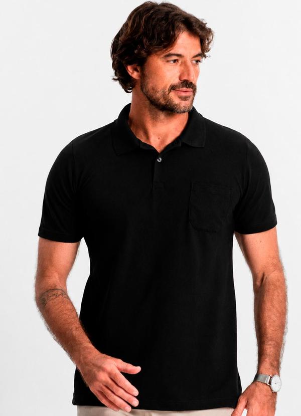 Polo Masculina Pique Duplo Preto