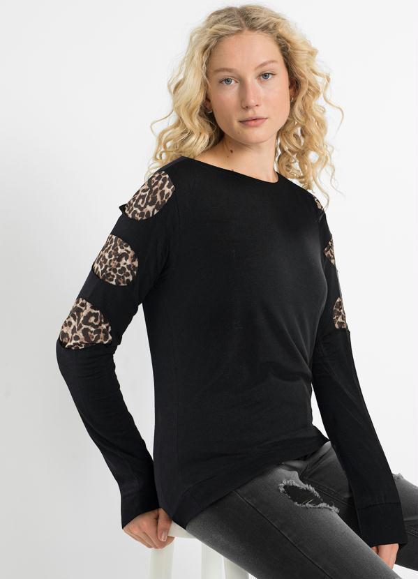 Blusa com Recorte Preta de Onça