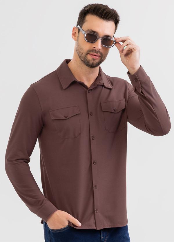 Camisa em Piquet com Elastano Marrom Escuro