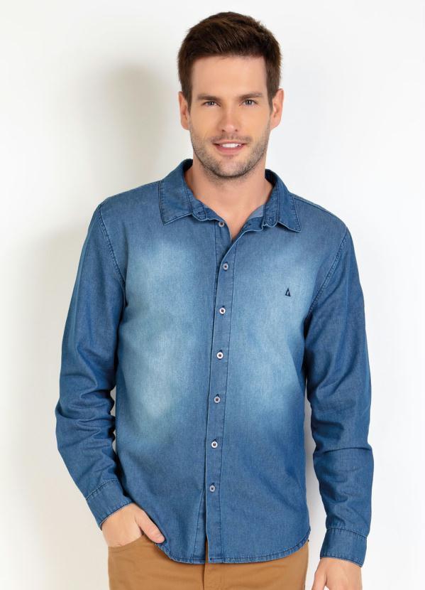 Camisa Jeans Manga Longa com Spray