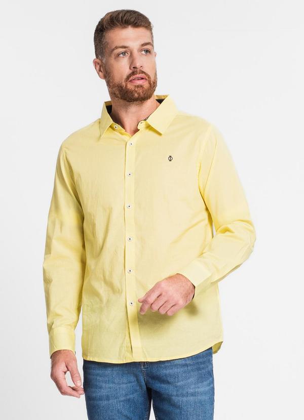 Camisa Masculina Manga Longa em Tricoline Amarelo