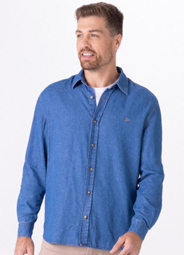 Vista 2 Camisa Masculina Tradicional em Jeans Soft Azul Malwee Malwee