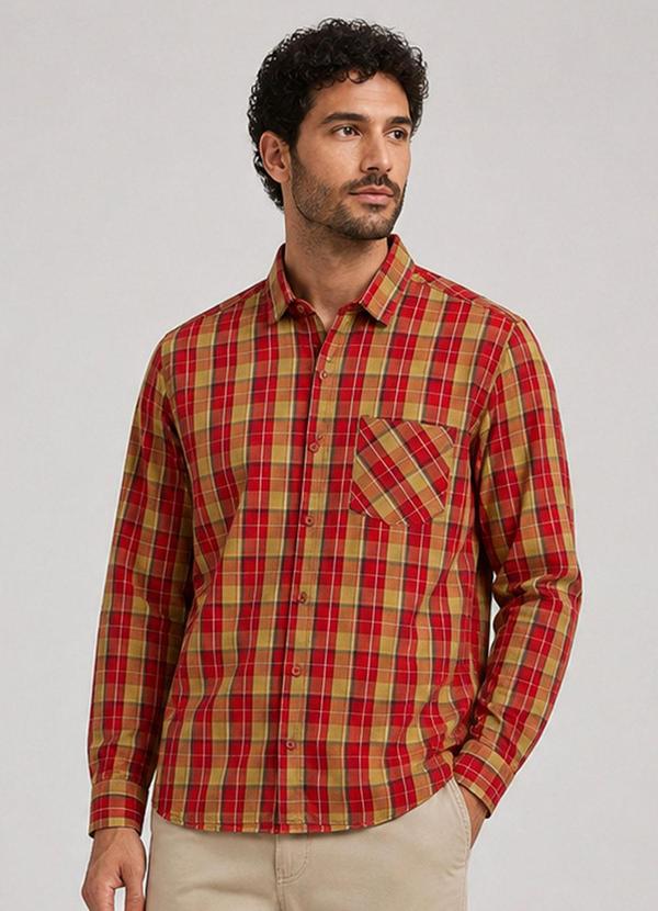 Camisa Masculina Xadrez Manga Longa Amarelo