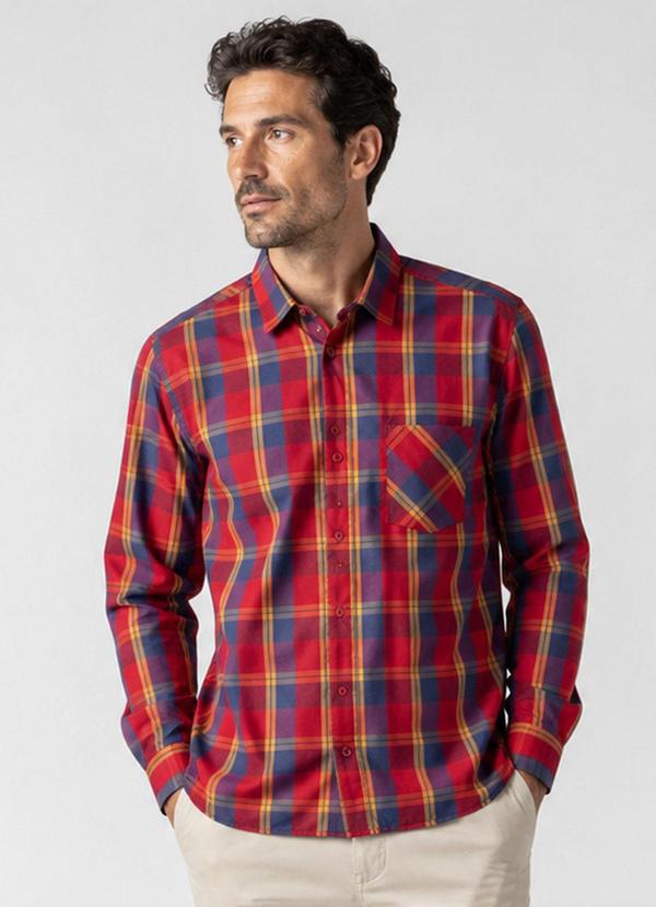 Camisa Masculina Xadrez Manga Longa Vermelho