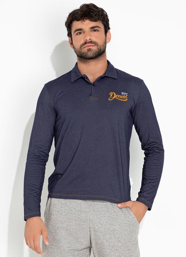 Vista 2 Camisa Polo Marinho com Gola e Botões Moda Pop Moda Pop