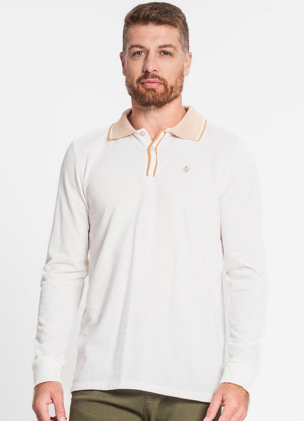Camisa Polo Masculina Manga Longa Bege