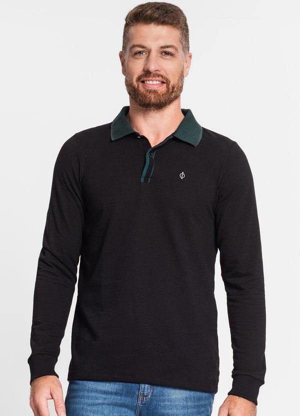 Camisa Polo Masculina Manga Longa Preto
