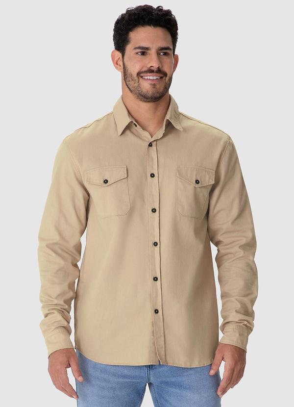 Camisa Regular em Sarja Areia