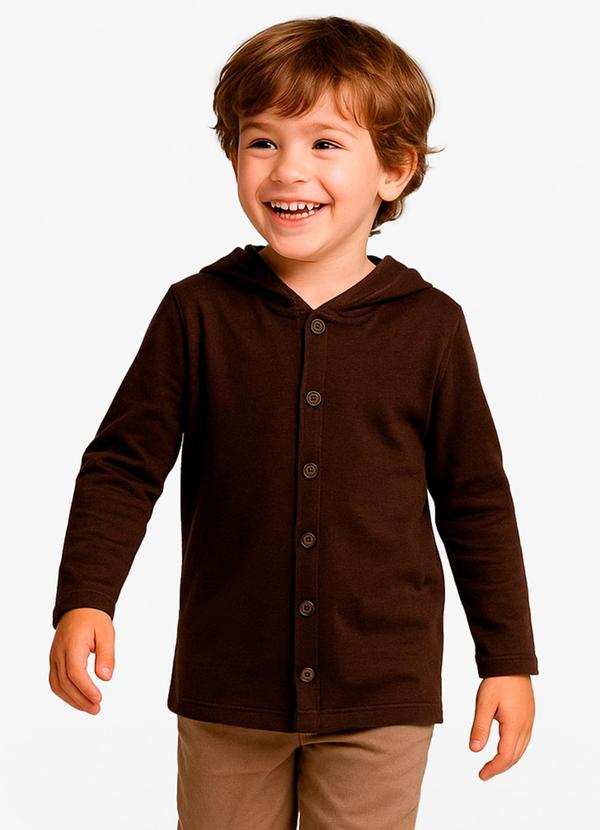 Camiseta Manga Longa com Capuz Marrom
