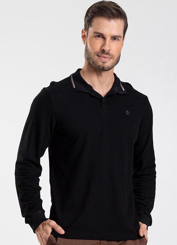 Polo Manga Longa Malhão Preto